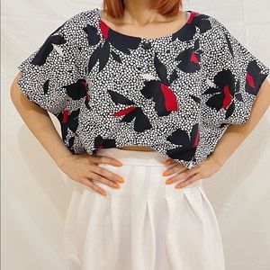 Black, white and red with polka dots and flowers